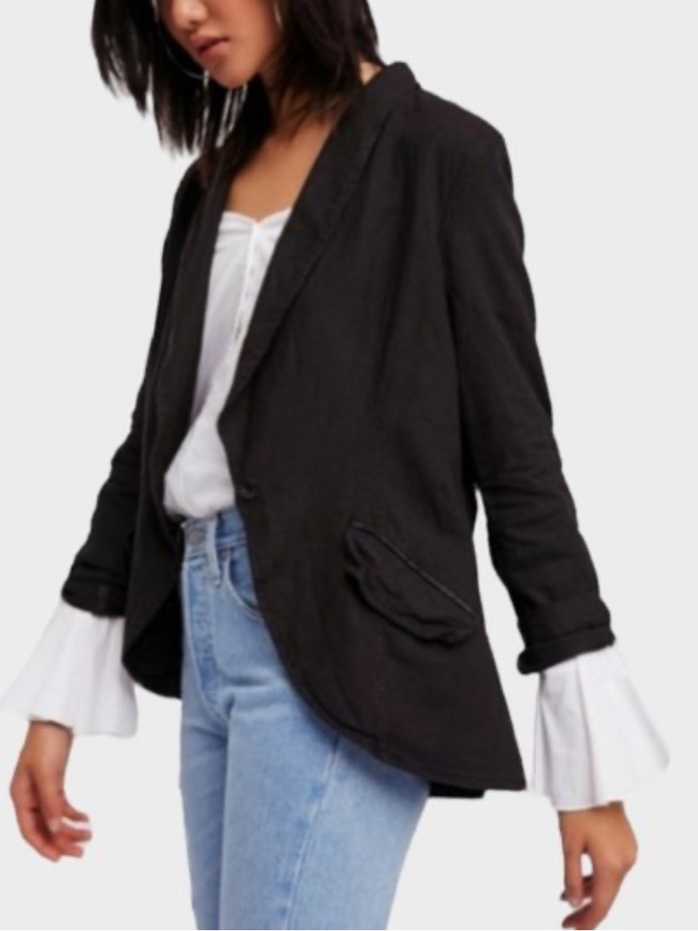Free People Black linen lightweight, slouchy black blazer jacket  casual outfit